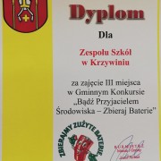 Konkurs gminny „Bądź przyjacielem środowiska – zbieraj baterie”